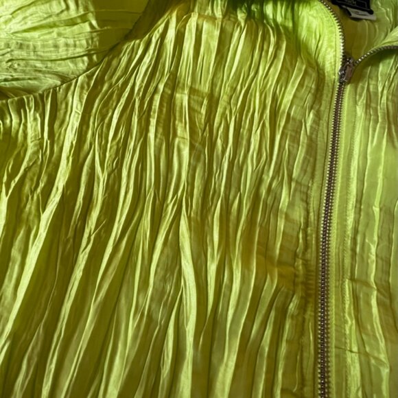 Lark Lane Crinkled Kiwi Green Drawstring Waist Zippered Long Sleeve Jacket 10 - Picture 6 of 7